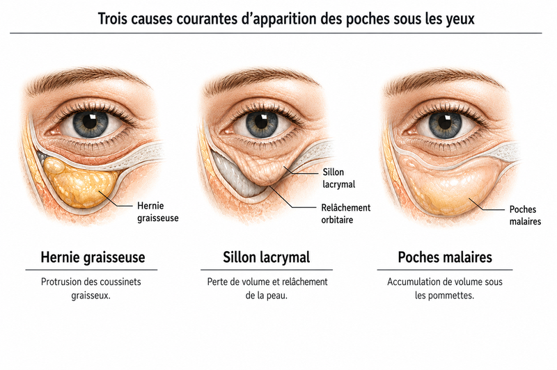 Difference entre hernie graisseuse, festons et poches malaires sous les yeux