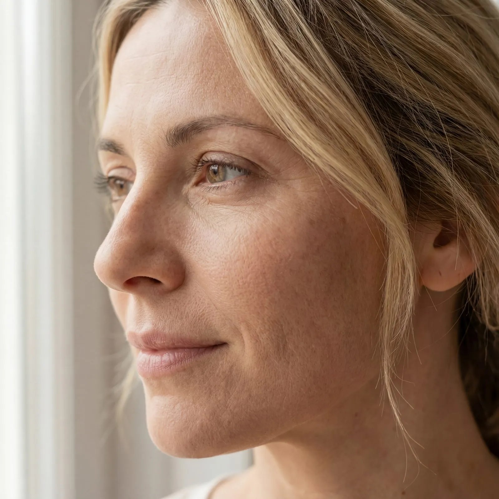 Natural skin texture in soft daylight